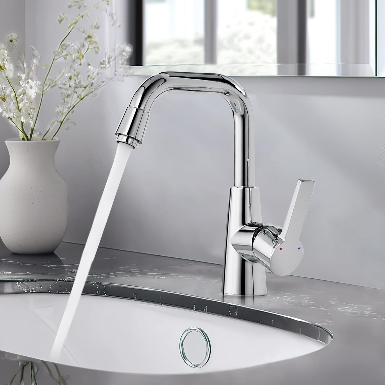 Wasserhahn Bad,Kalt und Warmwasser Mischbatterie，360°Schwenkbare Waschtischarmatur，Messing Verchromt Einhand Wasserhahn für Waschbecken Armaturen,Küchenarmatur Universal