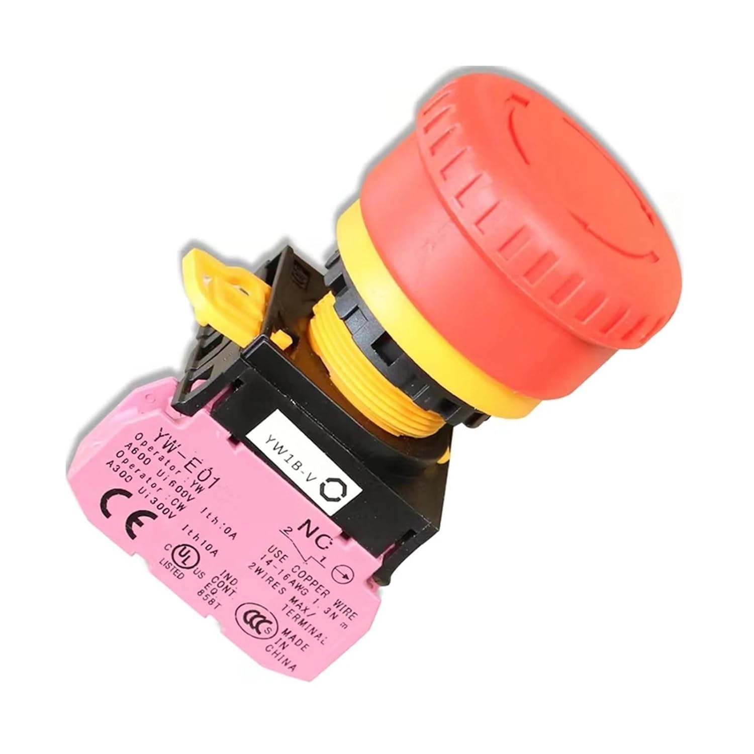 YW-E01 YW1B-V 22mm 10A Mushroom Head Emergency Stop Push Button Switch 1 Normally Closed