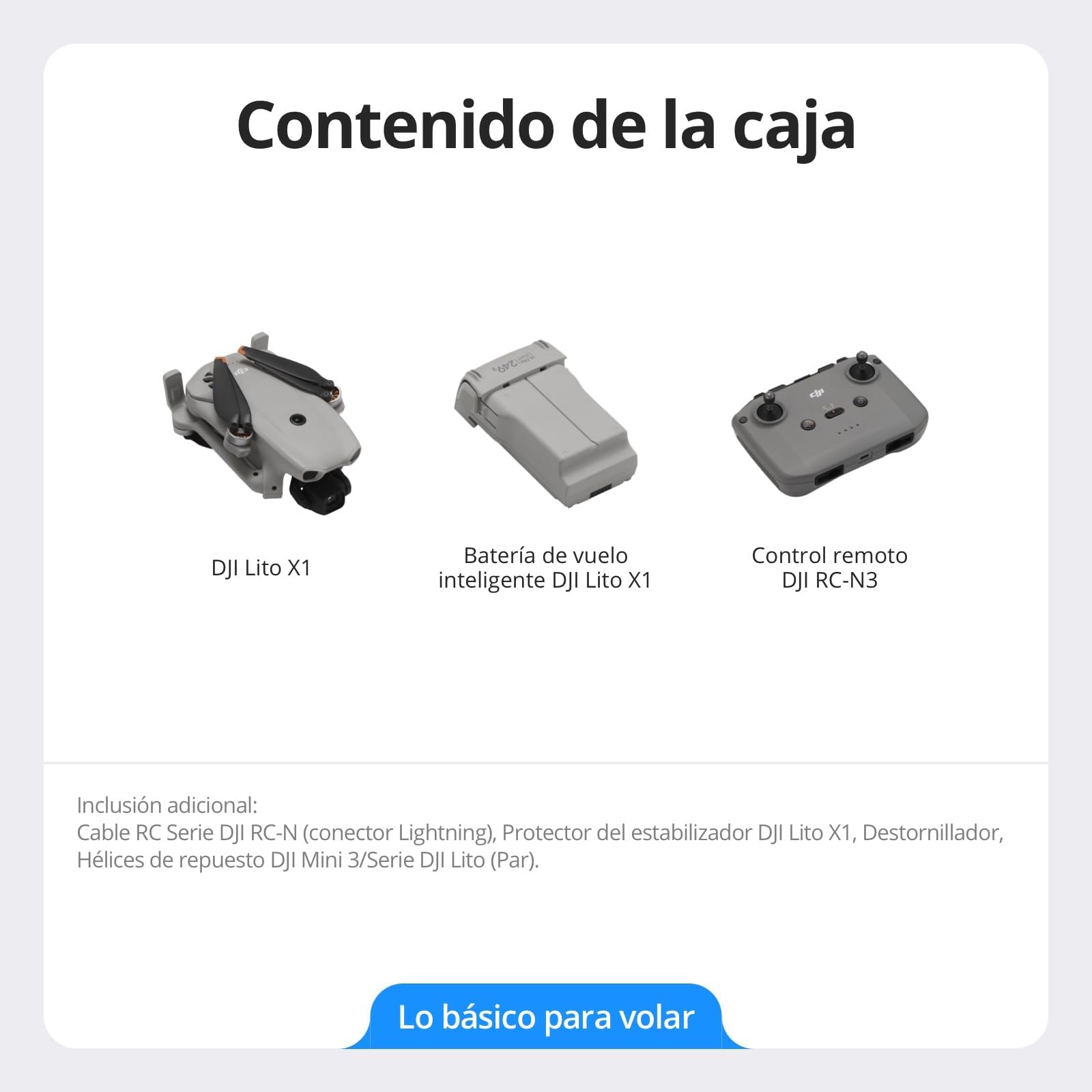 DJI Lito X1 con Bundle, dron con cámara 4K fácil de usar para principiantes, detección de obstáculos, ActiveTrack, sensor de 1/1.3 pulgadas, C0 (Enchufe de carga, Luces (x2), Kit de limpieza)