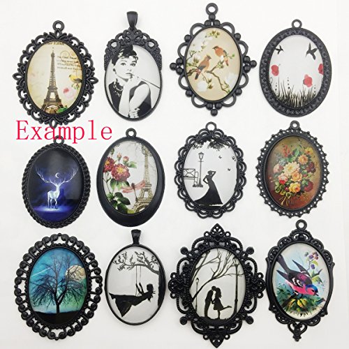 10Pcs 30X40Mm Black Oval Blank Bezel Pendant Trays Base Cabochon Settings Trays Pendant Blanks (M117) #TOP2
