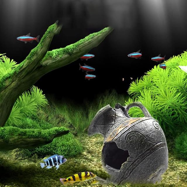 Foto 4 de 6 de jiingekk Jarrón roto de resina para decoración de acuario para peces para acuario