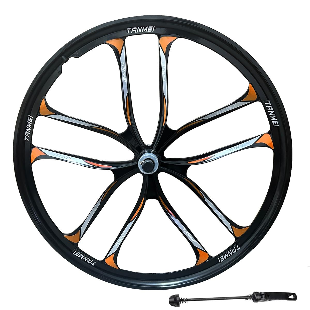QUYCOIU Bike Wheel Set 24/26/27.5 Inch Magnesium Alloy One-Piece Bike Wheels 10 Spokes Rim Front & Rear 100x135mm For 6-9s Freewheel Quick Release Axles(Black-Orange,26in-Front)