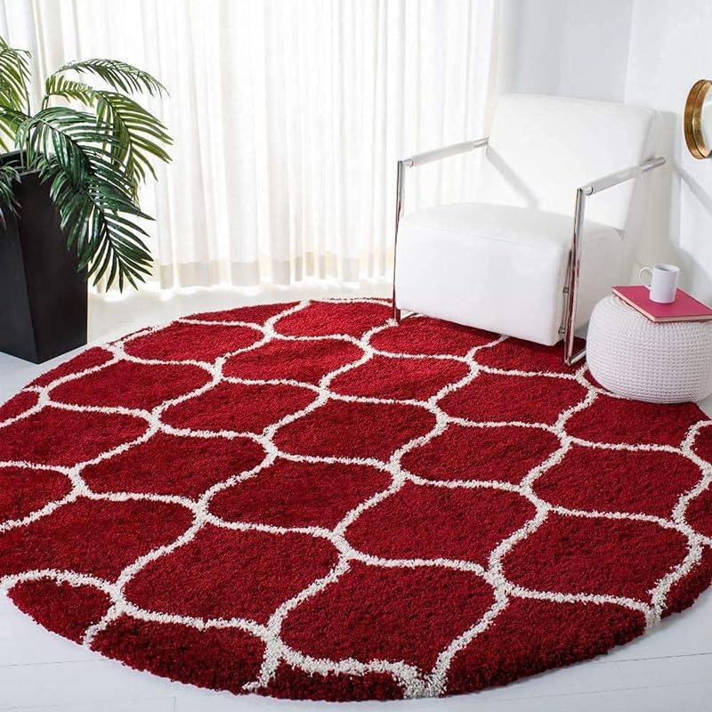 Rentoor_Carpet Soft Modern Shaggy Round Carpet for Living Room, Round Carpet Comfy for Bedroom, Home Decorate Floor Kids Playing Mat (Red Zig Zag 5x5 Feet)