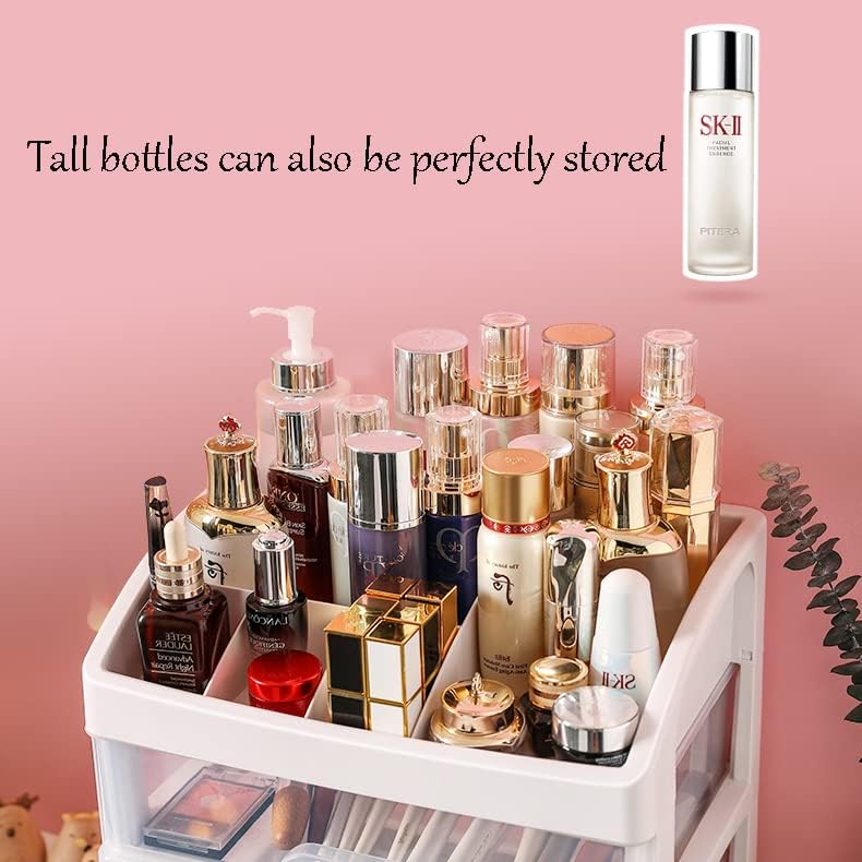 Makeup Organizer with 3 Drawers Plastic Storage for Vanity Cosmetic Display Cases Large Capacity Bathroom Countertop Plastic Storage for Skin Care Products(Arc Type) - Image 4