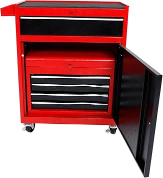 Rolling Tool Chest with 5 Drawers, Metal Storage Cabinet, Lockable Tool Storage Box Metal Organizer (Red)