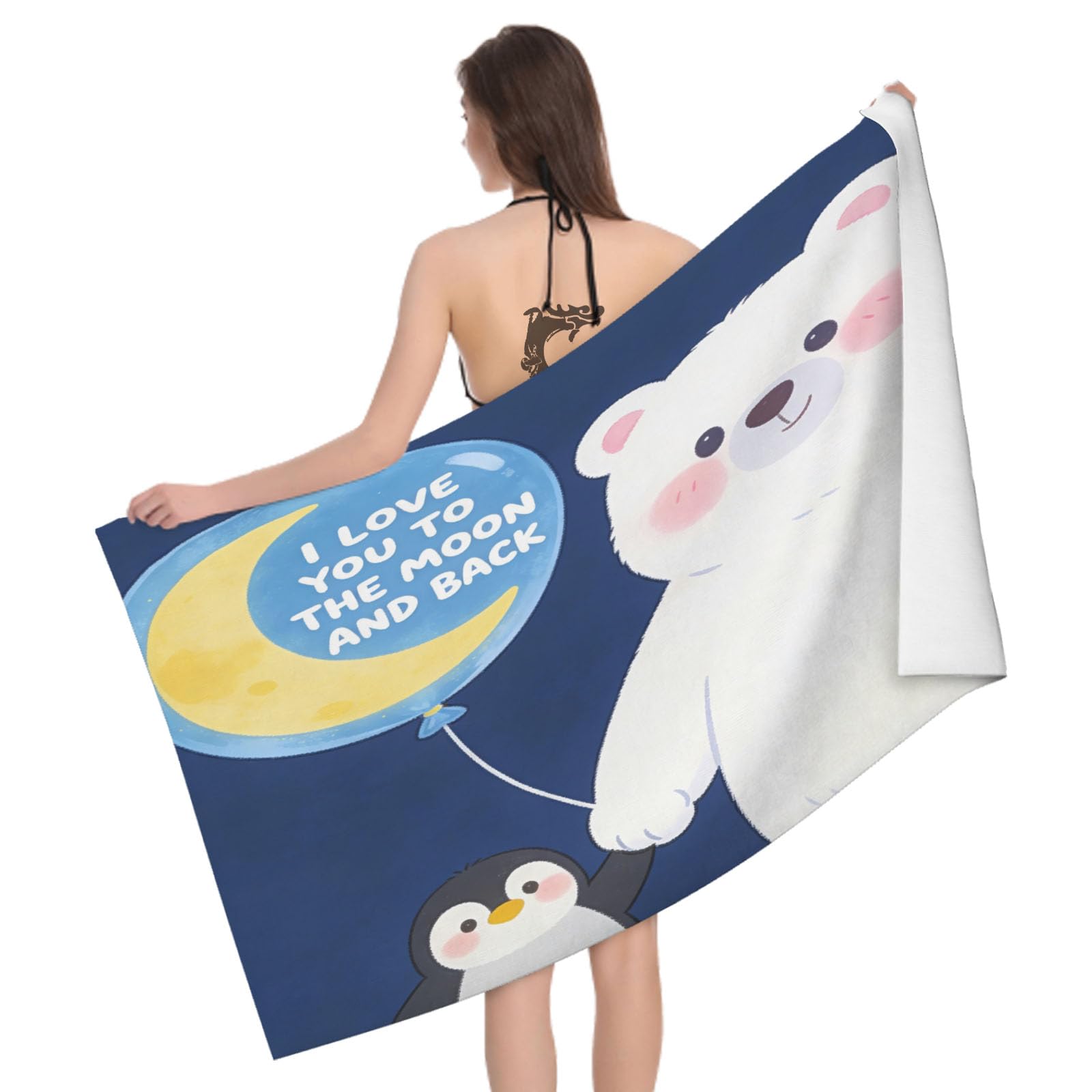 Leichong 3D Polar Bear Beach Towel Large Microfiber Soft Quick Dry for Adults, Cartoon Animals Bath Towel Lightweight Soft Absorbent for Travel Swimming Pool Sports, 80 x 160 cm