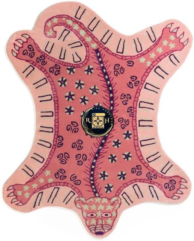 Hand Tufted Tiger Animal Shape Rug for Living Room, Bedroom, Dining Room, Kids Room Area Rug (2x3 Feet, Pink)