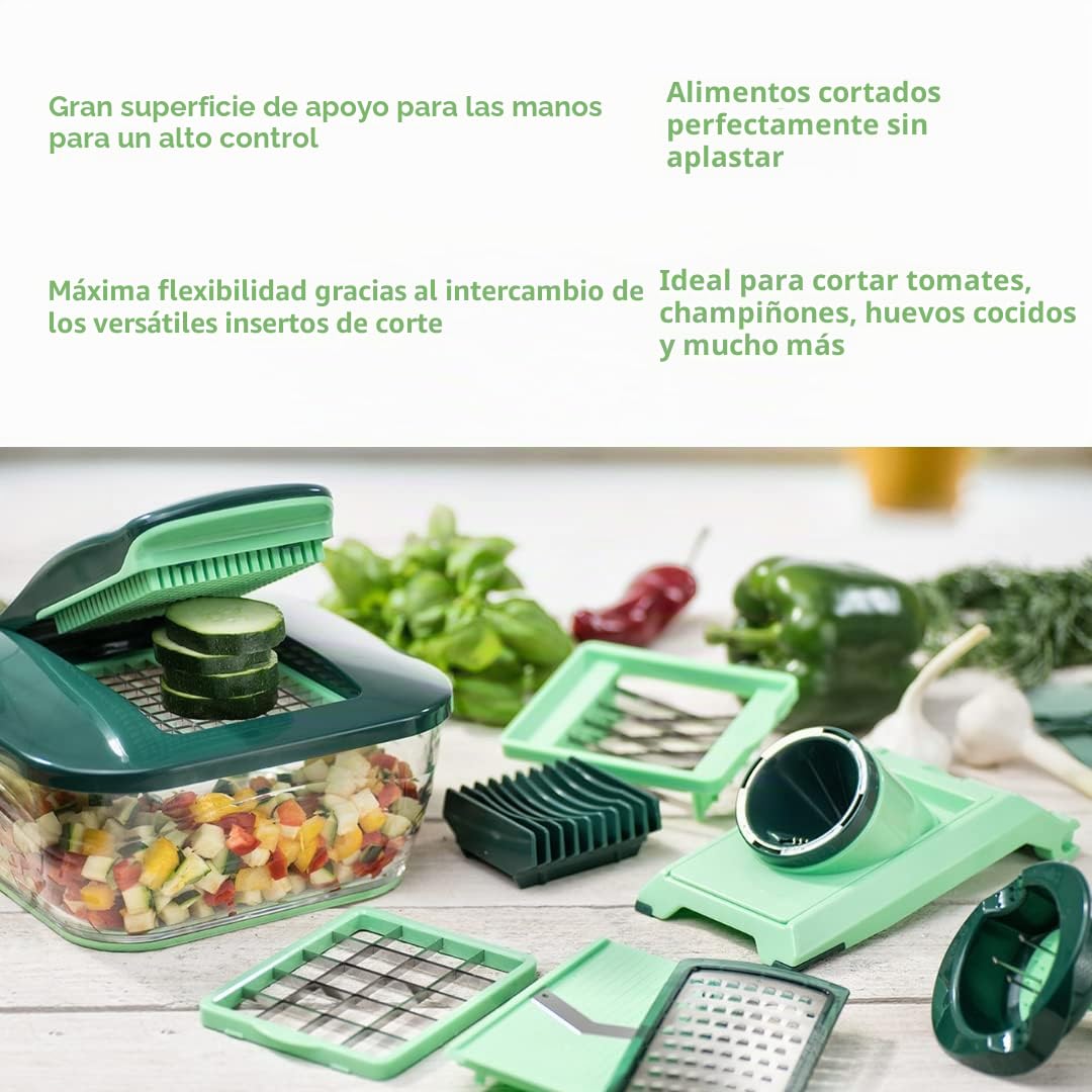 Genius Nicer Dicer Chef - Cortador de verduras (18 piezas, con cuenco de cristal y cortador de tomates y verduras de la televisión)