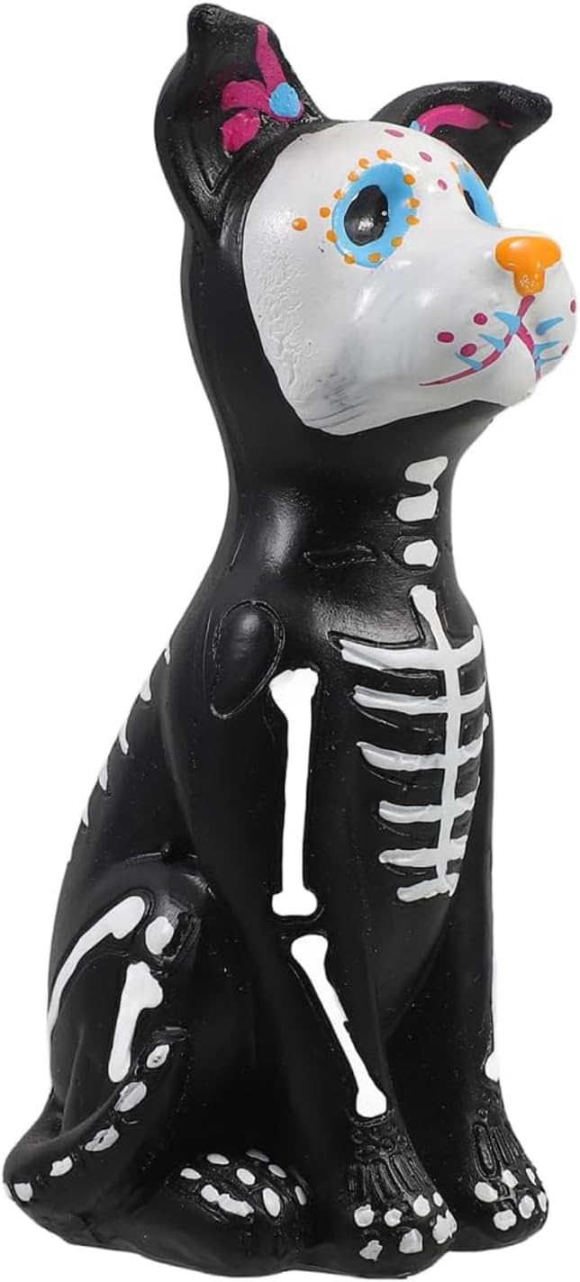 Day of The Dead Dog Figurine, Halloween Sugar Skulls Animal Statue Resin Skeleton Sculpture, Ofrenda Decorations for Altar Dog