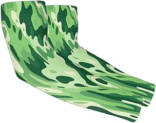 Fashion Camouflage Green UV Sun Protection Arm Sleeves, Camo Texture Gardening Sleeves with Thumb Hole Farm Cooling Arm Sleeves for Women Men