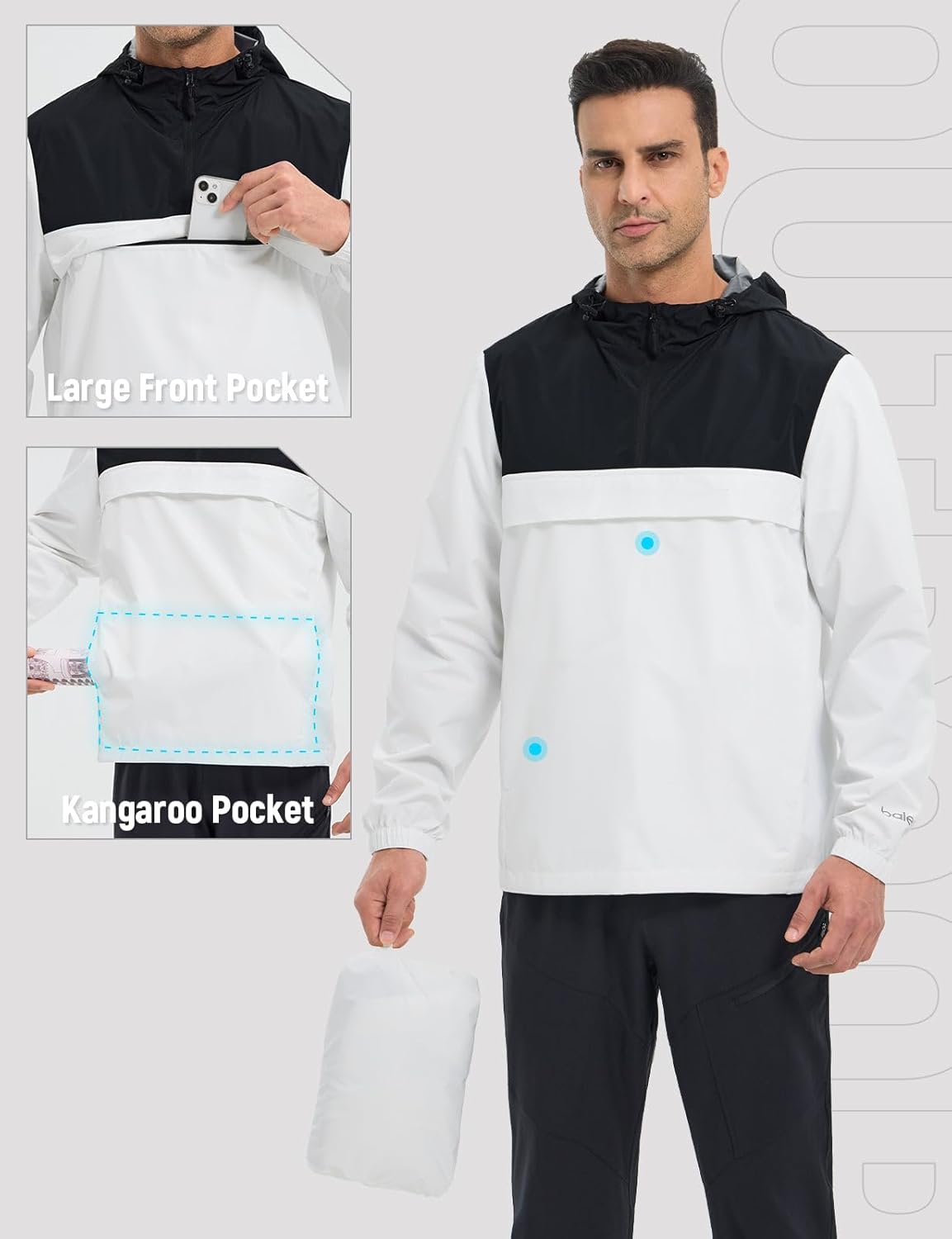 baleaf Men's Rain Jacket Water Resistant Hiking Windbreaker Packable Running Golf Gear Hood Raincoat Reflective - Image 7