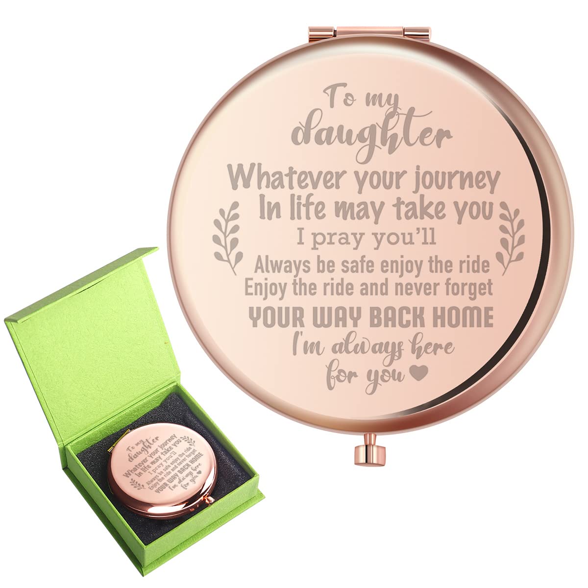Gifts for Daughter,Never Forget Your Way Back Home Rose Gold Compact Mirror for Daughter,Unique Graduate Birthday Gifts for Daughter from Mom Dad