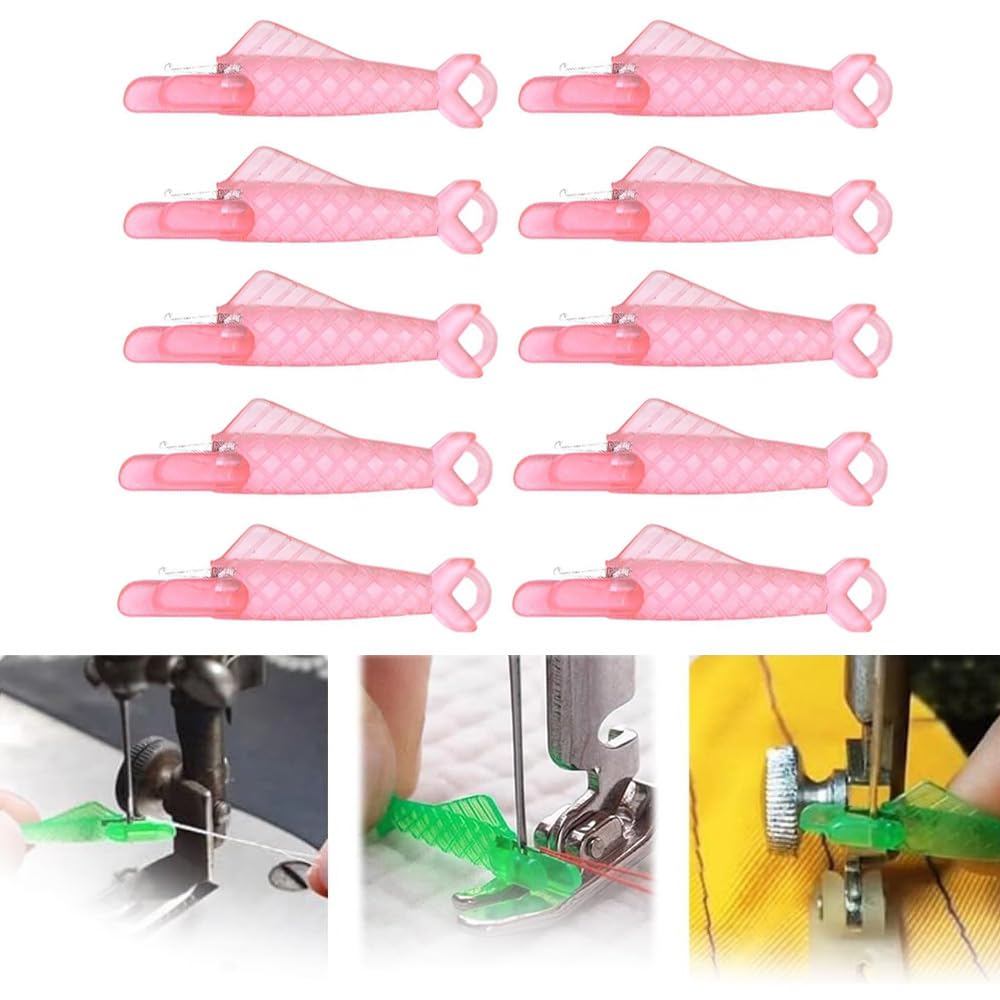 Sewing Machine Needle Threader Fish Mouth Type, Sewing Machine Needle, DIY Needle Threaders, Automatic Threading Aid Needle Threader Tool, Quick Sewing Machine Loop Needle Threaders (Pink 10 PC)
