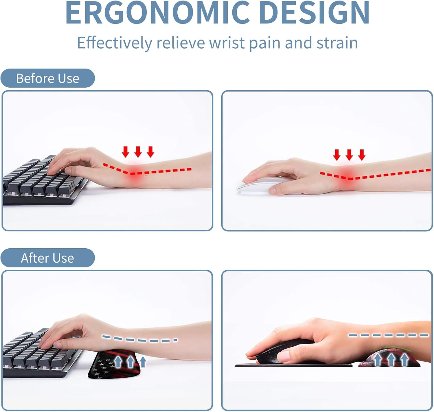 Keyboard Wrist Rest + Mouse Pad + Mouse Wrist Rest Support Set + Coaster, Ergonomic Memory Foam Mouse and Keyboard Pad Set for Laptop Computer Office Home Working Gaming, Wood Grain Flag