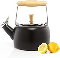 Vista 11 de Chantal SVEN - Tetera silbante esmaltada sobre acero con mango de madera natural, 1.4 cuartos de galón (negro 2)