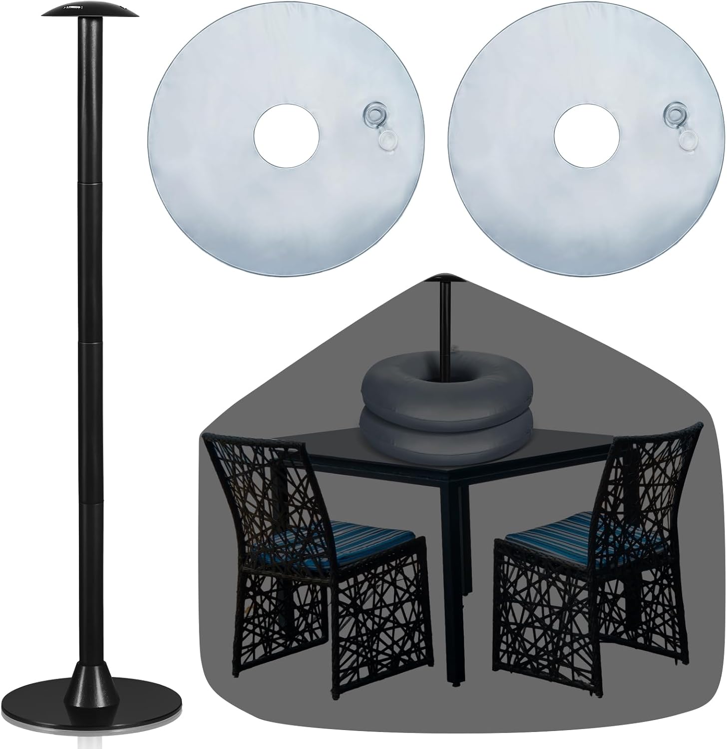 Threlaco Black Patio Table Cover Support Pole with 2 Pcs