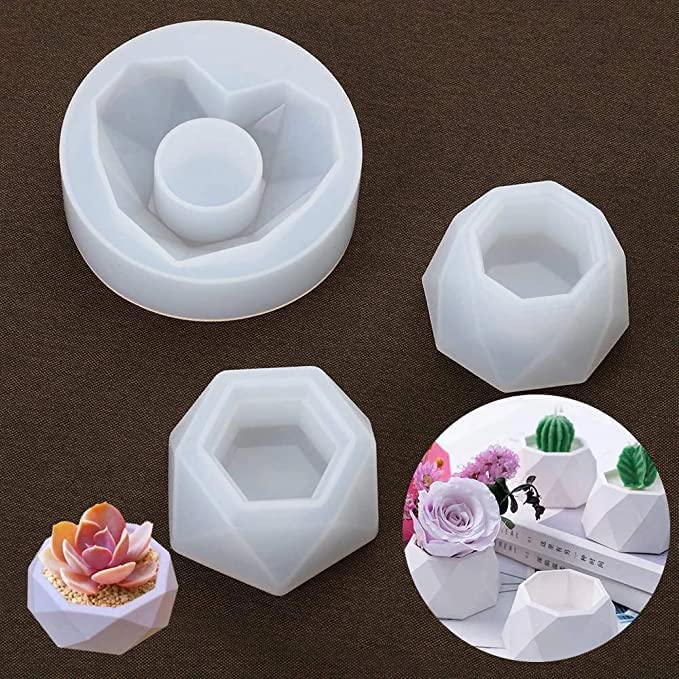 Polaris Fox Pack of 3 Planter Silicone Craft Mold | Heart, Hexagon and Octagon Shape | Tealight Candle Holder Mould | Candle Mould Pack of 3 Different Shape Mould. 4