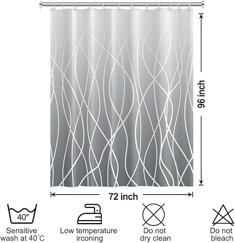 Miniatura 159 de Cortina de ducha pequeña a rayas gris claro degradado para baño, 36 x 72 pulgadas, juego de cortina de ducha geométrica para cabina de RV con Gris