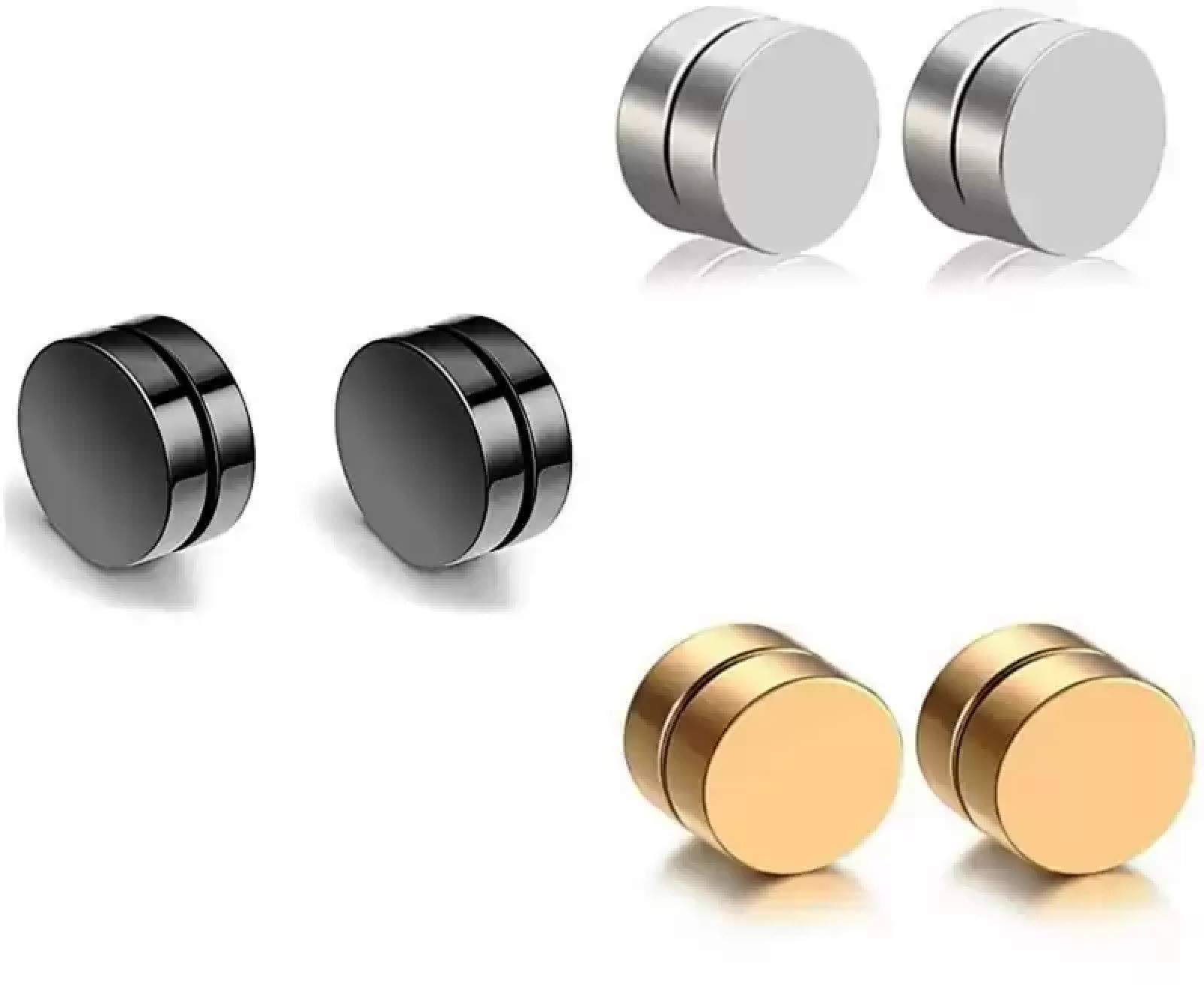 Magnetic Non-Piercing Studs Earrings Combo for Men and Women (Silver,Gold,Black)-image-20