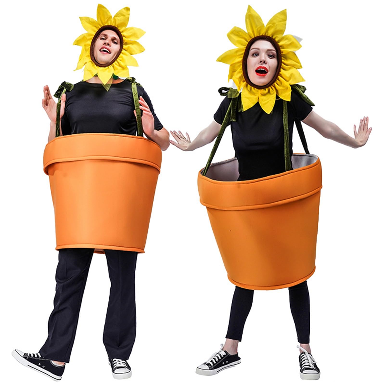 LouatuiHalloween Flower Pot Costume for Adults Cosplay Women Men Sunflower Costume with Headpiece for Garden Theme Party