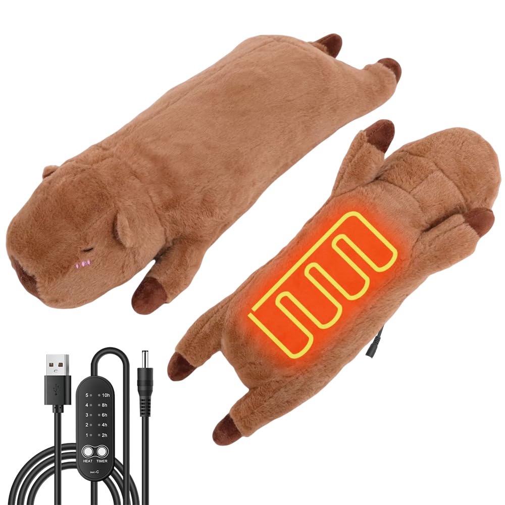 Capybara Termoforo Elettrico, 48 x 18 cm Cuscino Termico Elettrico avec Interfaccia USB, 5 Réglages de Température, Spegnimento temporizzato, Per L'Uso su Collo, Schiena, Spalle e Addome