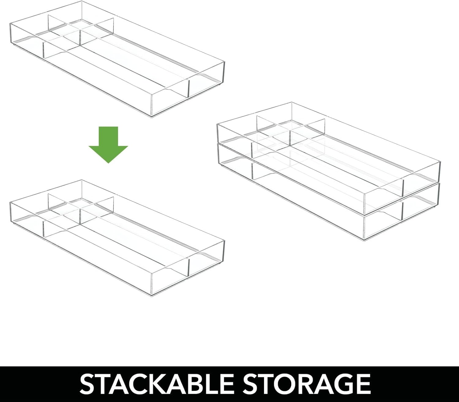 mDesign Plastic Divided Makeup Organizer Holder Tray for Bathroom Drawer, Vanity, Countertop Storage - Cosmetic Organization Holds Palettes, Brushes, Accessories - Lumiere Collection - Clear