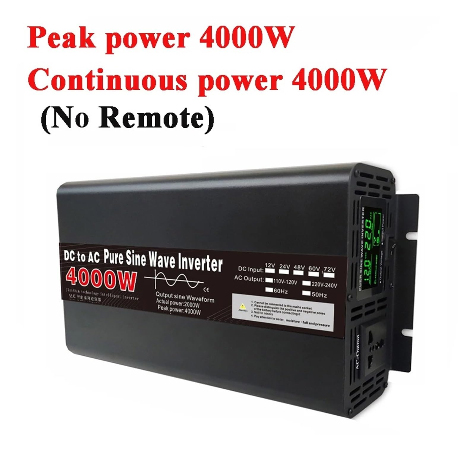 Onduleur Solaire Hybride 4000 W DC 12 V 24 V 48 V 60 V 72 V vers AC 220 V Chargeur 5 KW À Onde Sinusoïdale Chargeur Portable 12 V 220 V(12V,220V(60HZ),Europe)