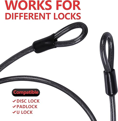 Miniatura 4 de DELSWIN Cable de acero de seguridad con bucles, cables de acero para bicicleta resistentes de 6 pies, 15 pies, cable de bloqueo trenzado recubierto