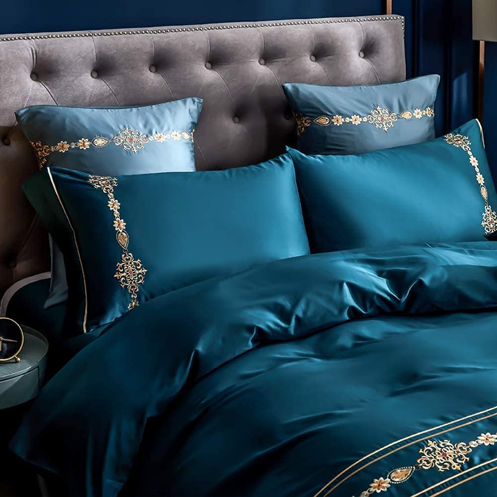 Blасk Frіdау Clеаrаnсе NEWSHONE Duvet Covers Set King Size Solid Peacock Blue Colored Silky Soft Comforter Quilt Cover with Buttons Closure for Bed Full Size 4 Pieces (1 Duvet Cover + Fitted Sheet+2 Pillow Shams)