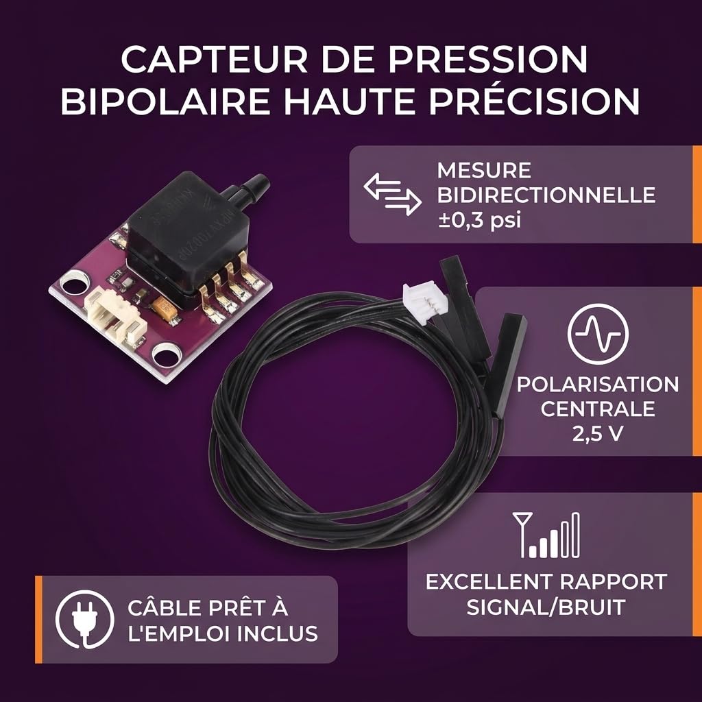 MPXV7002DP Transductor Sensor de Presión Diferencial, Rango -0.3-0.3psi, Voltaje de Salida CC 0.5-4.5V, Alta Precisión Hasta 7 kPa, Factor de Forma Pequeño para Aplicaciones Industriales