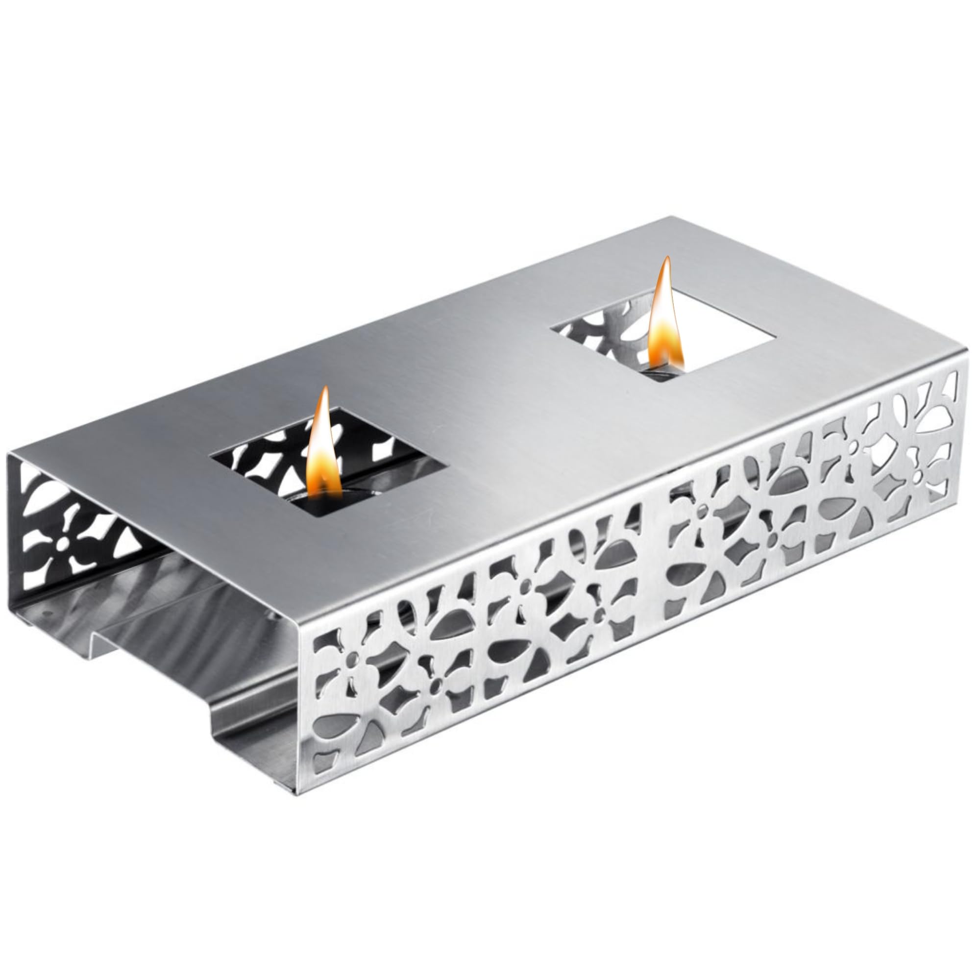 Westmark Speisenwärmer – Hochwertige Wärme-Platte zum Warmhalten von Speisen am Tisch mit zwei Teelichtern, 240 x 120 x 52 mm – rostfreier Edelstahl, Silber