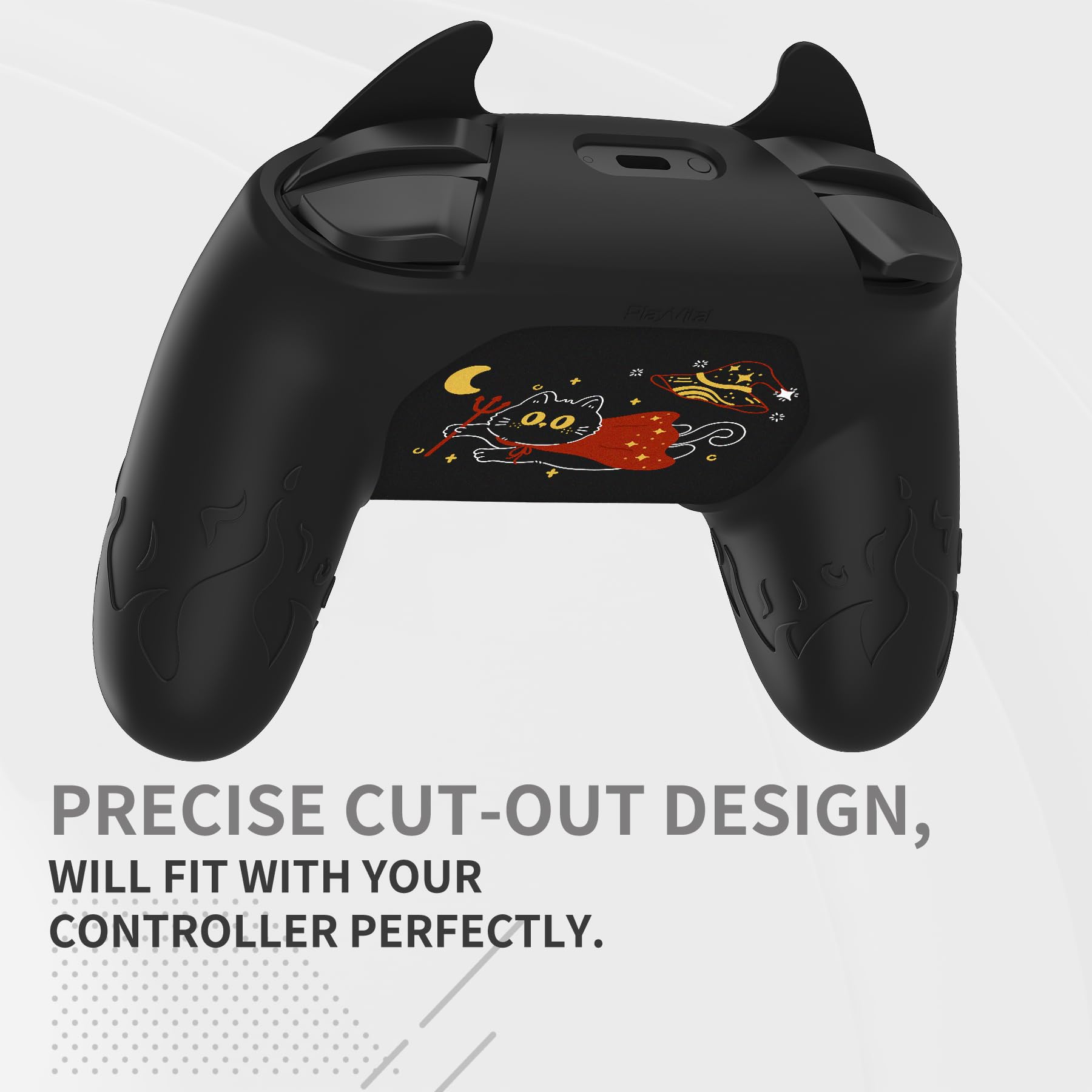 playvital Cover Skin per Nintendo Switch PRO Controller,Demone Carino Custodia Silicone Protettiva Antiscivolo per Nintendo Switch 1 PRO Joystick&Copri Analogici&Adesivi-Nero