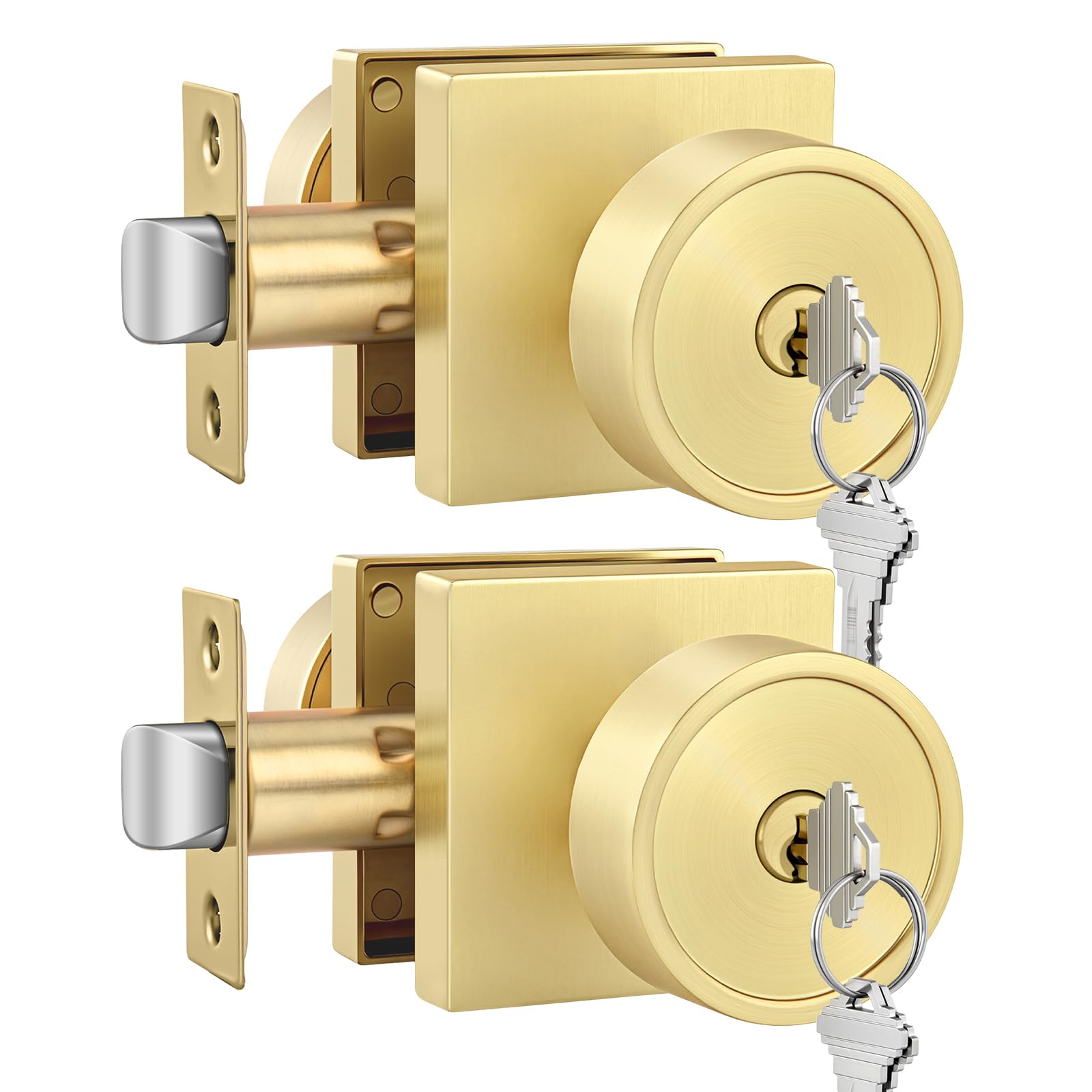 Goldenwarm Gold Entry Door Knobs with Lock and Key, Keyed Alike 2 Pack