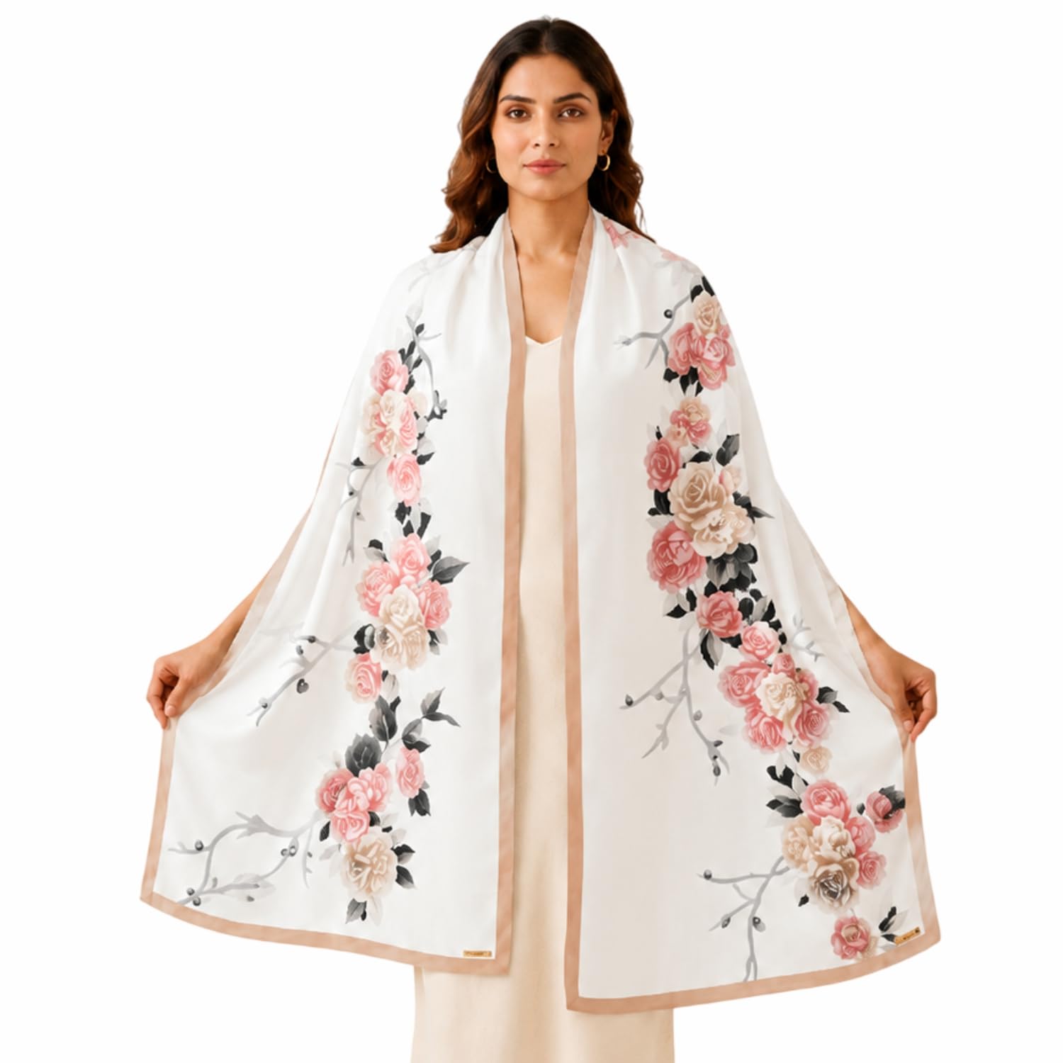 Summer Silk Floral Printed Scarf for Womens & Girls Elegant Neck, Head & Shoulder Wrap Soft Lightweight Fashion Stole-image-37