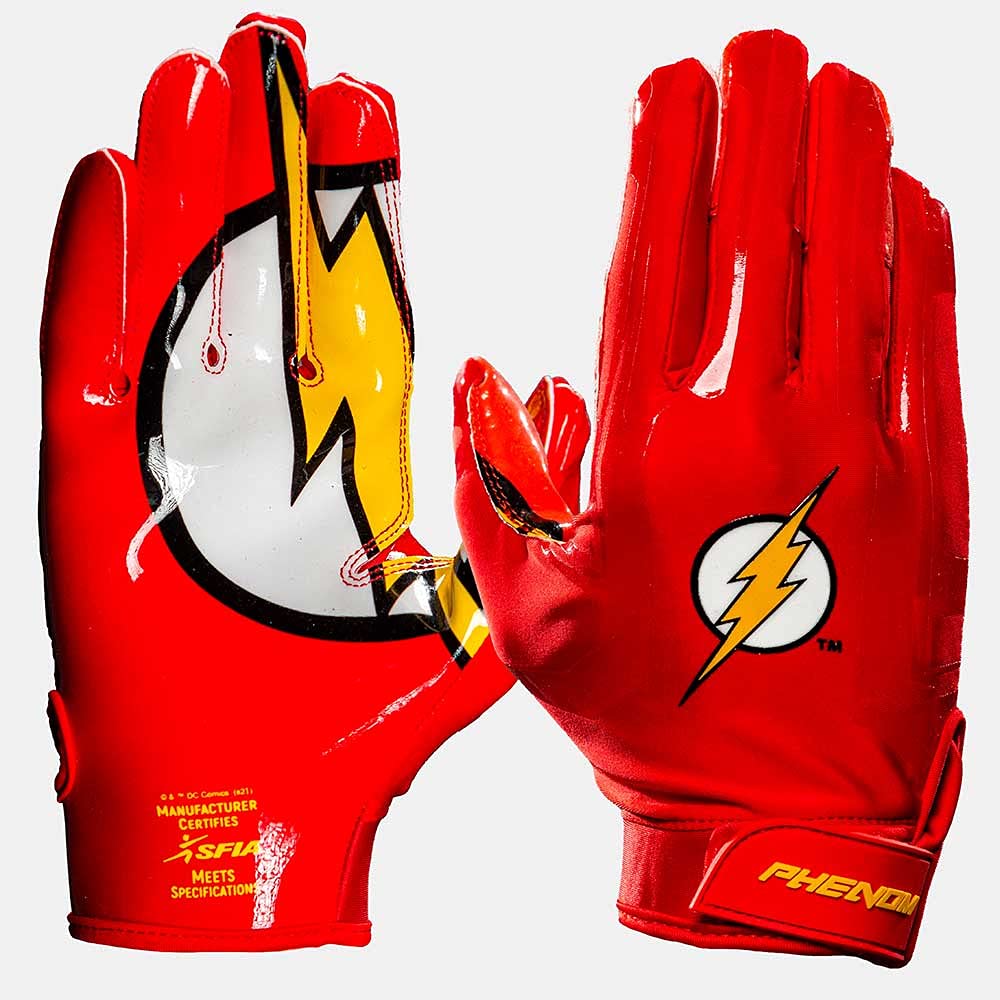 Phenom EliteThe Flash Football Gloves – VPS1 | DC Edition | Lightweight, Super Sticky Receiver Gloves for Adults & Kids