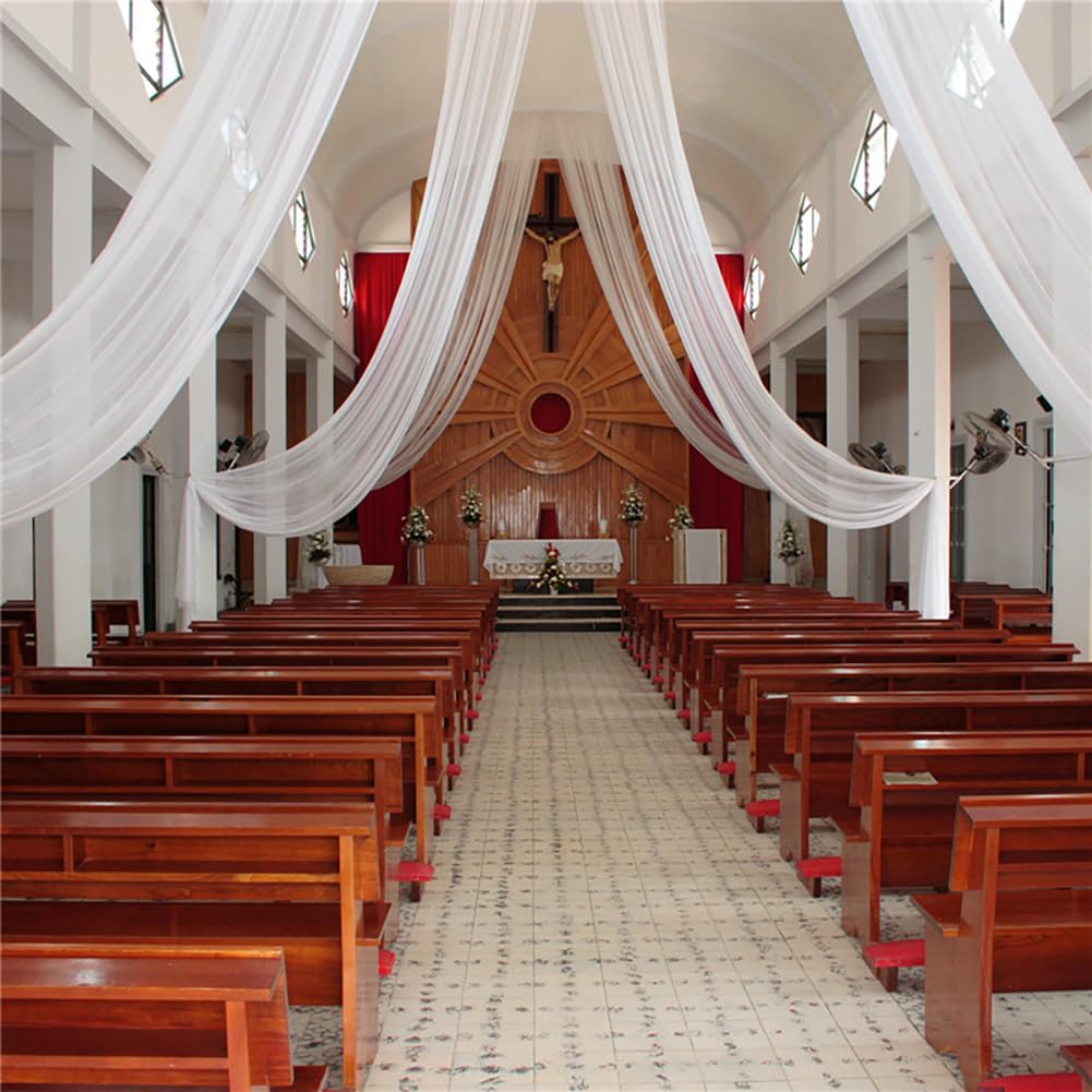 Hochzeit Dekoration Stretch-Stoffe Weiß Hochzeitssaal Querbehang Vorhänge Dekostoff Banner Raumdekoration Freihanddeko Hochzeit Querbehänge Fensterdeko Hochzeitsbogen Gardinen 80cmx15Meter