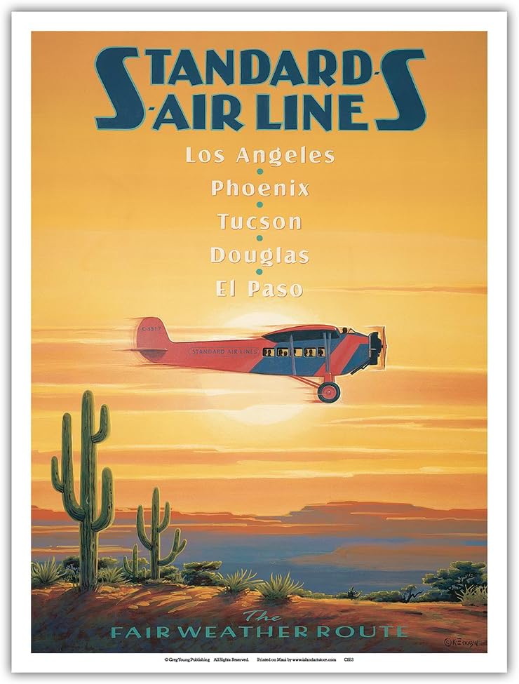 Pacifica Island Art Standard Air Lines - The Fair Weather Route - Fokker F-V22 - Vintage Style Airline Travel Poster by Kerne Erickson - Master Art Print 9" x 12" PRTACS53