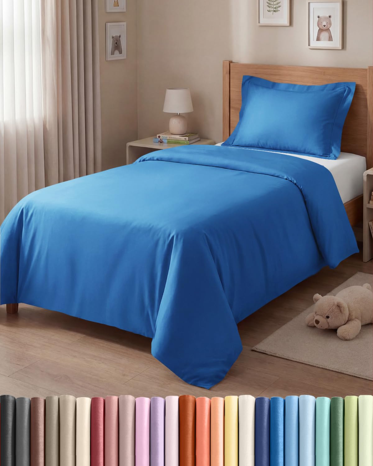 Copripiumino Singolo 140x200 cm Blu Reale 2 pezzi - Copripiumino 140x200 cm e 1 Federa 65x65 cm - Microfibra Spazzolata - Senza Grinze e Traspirante, Ipoallergenica, Certificata OEKO-TEX Standard 100