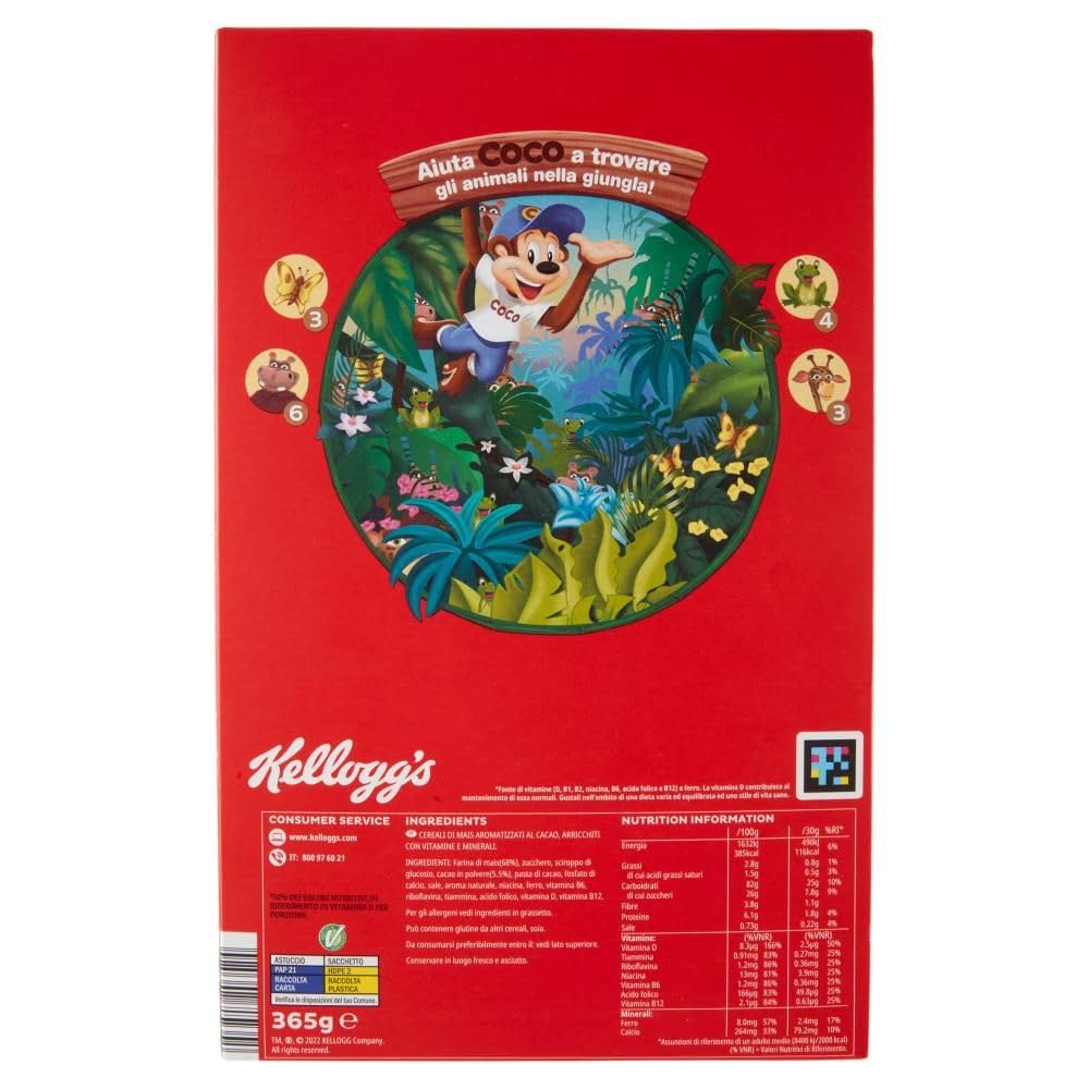 Coco Pops Palline cereali knuspriges Schokomüsli 12 x 365g | Al gusto cacao, mit Milch oder Joghurt, colazione dolce für Kinder und Familie, Gesamtnettogewicht 4,38 kg