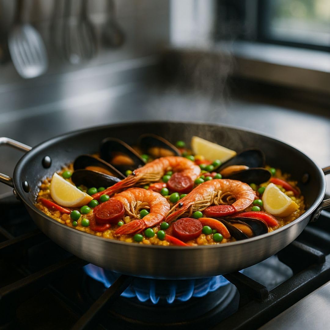 Soro Essentials- 10” Round Aluminum Nonstick Paella Pan- Nonstick Frying Pan Skillet Great for Paella and Rice Recipes Parties Home Kitchen Restaurant Indoors Outdoors Camping & More