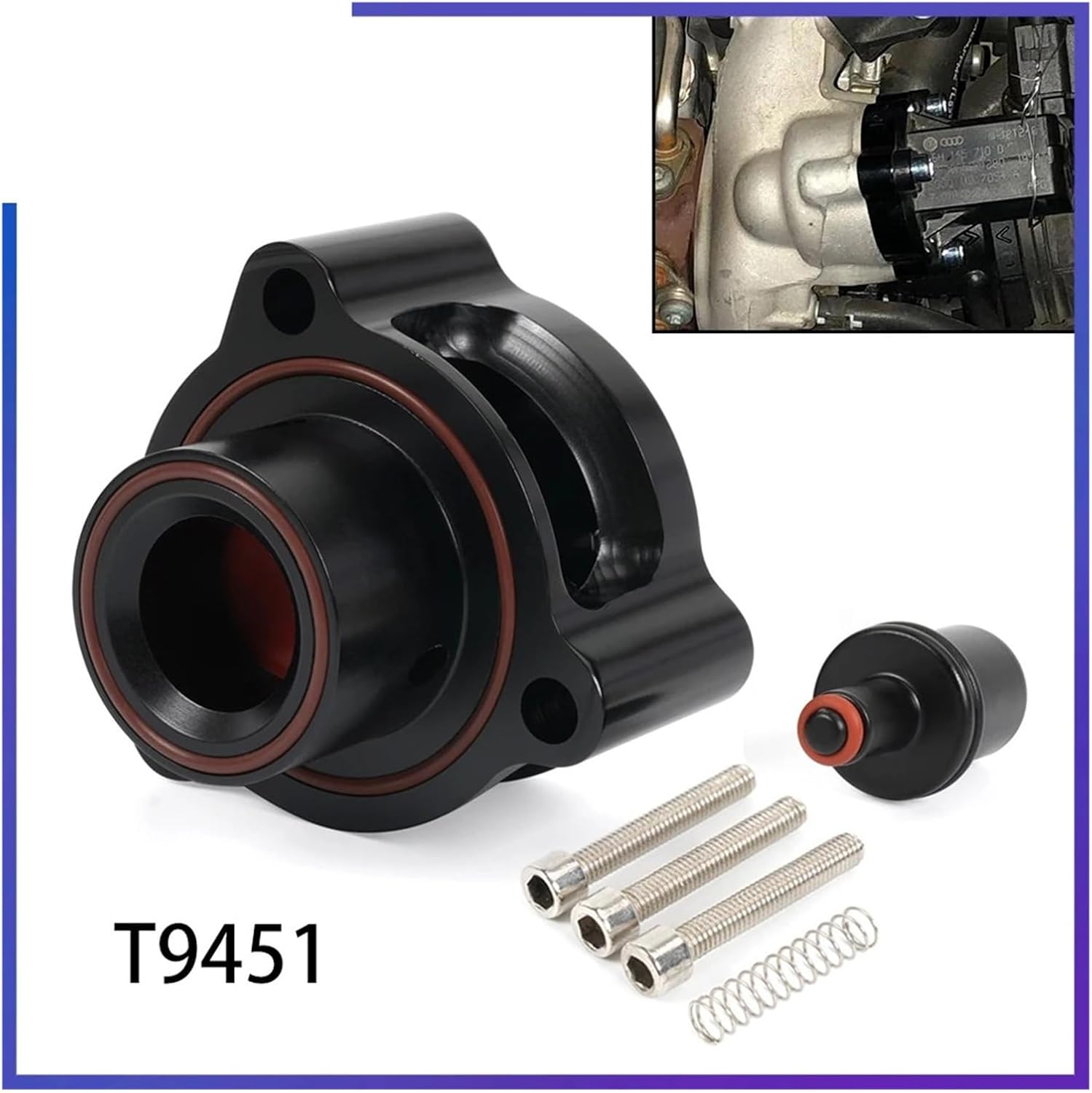T9451/BOV113-BK Aluminum Blow Off Valve VTA DV+ Adapter Assembly Compatible For Audi A4 A5 Q5 TT S3 TTS Volkswagen Golf GTI Jetta Passat 2004-2020