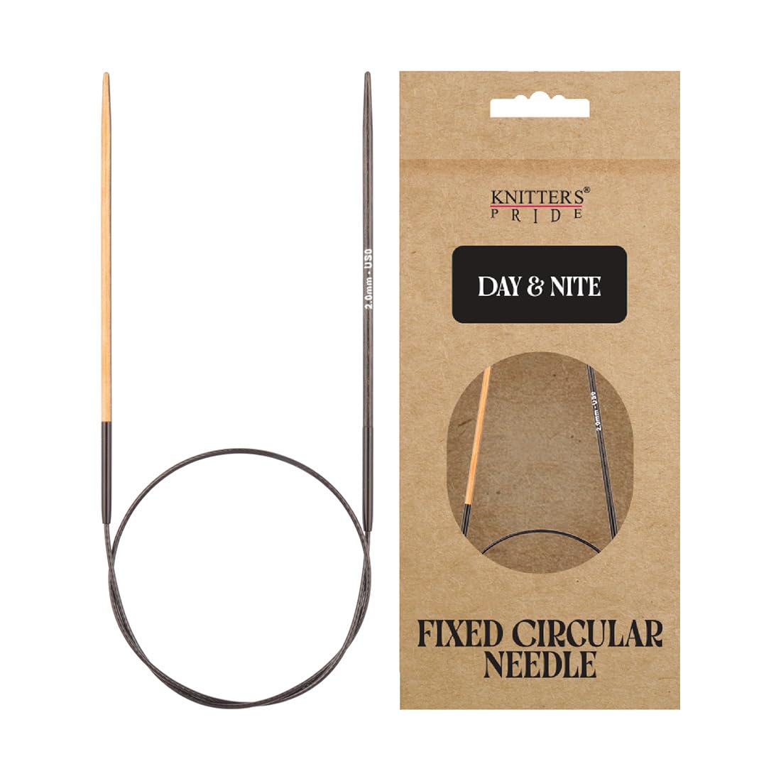 Knitter's Pride Natural/Black Day & Nite Circular Needle 40 Cm 2.00 Mm - 1 Unit, And Brown Accents