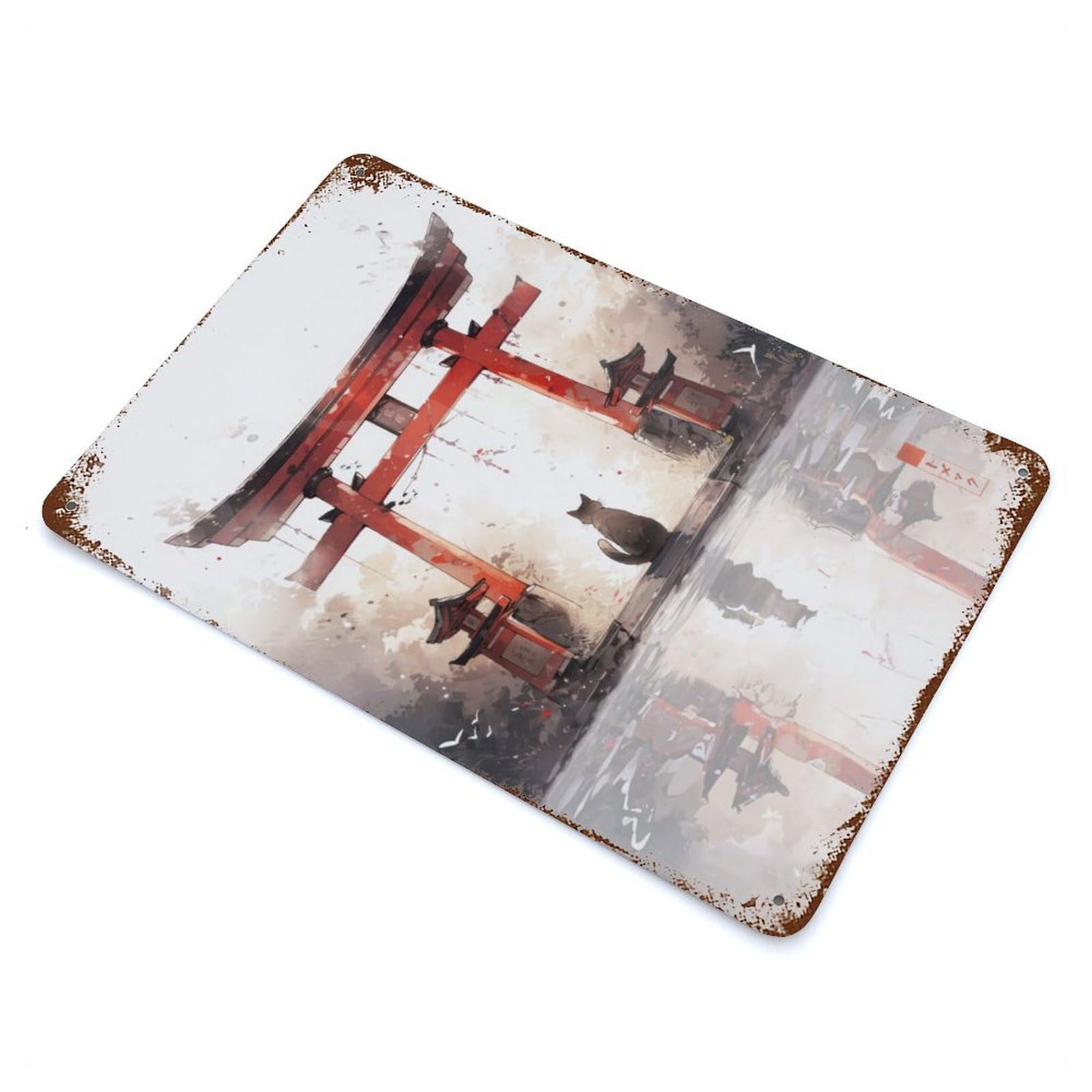 Garage Style Torii Gate Weathered Tin Sign 11.8"x7.9", Classic Wall Plaque for Bar And Workshop