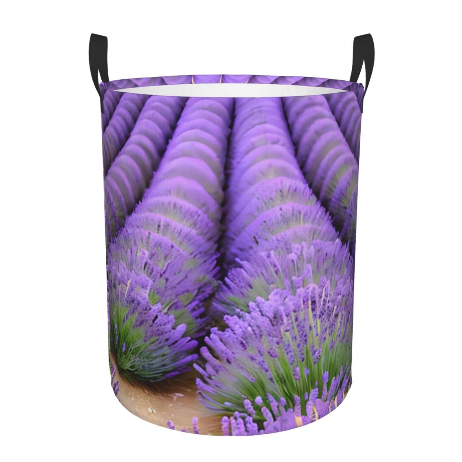 S Collapsible Laundry Hamper Round Romantic Lavender Print Storage