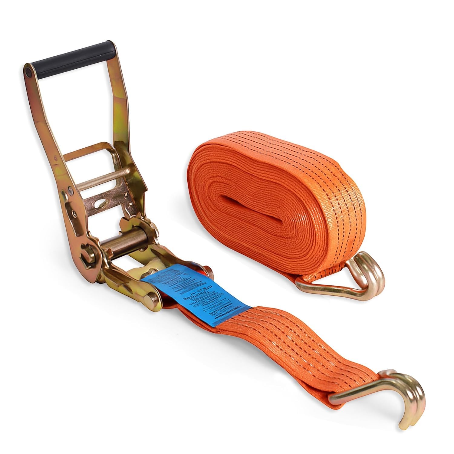 Ratchet Tie Down Strap with Handle and Hooks for Load Securing Transport and Storage Use