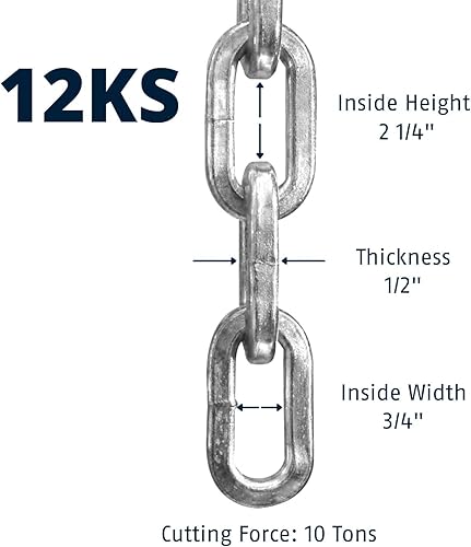 Miniatura 2 de ABUS Cadena de seguridad cuadrada de acero endurecido 12KS de 2 pies de 1/2" de grosor para bicicletas, contenedores, remolques, cuatrimotos,