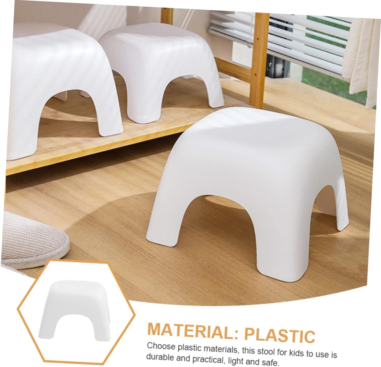SOLUSTRE Non Slip Stool Small Stackable Footstool with Handle Lightweight Plastic Step Stool for Bathroom Bedroom Living Room Use