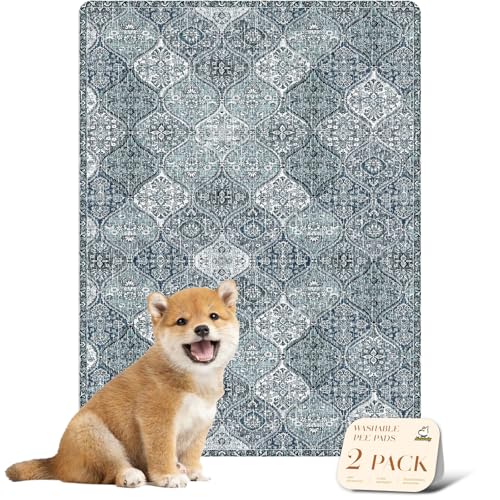Image of nunubaby Washable Pee Pads for Dogs, Stylish, Non-Slip and Leak-Proof Pee Pads. Reusable Potty Pads for Dogs for Crates and Floors.(Blue /Multi, 18 inch x24 inch )