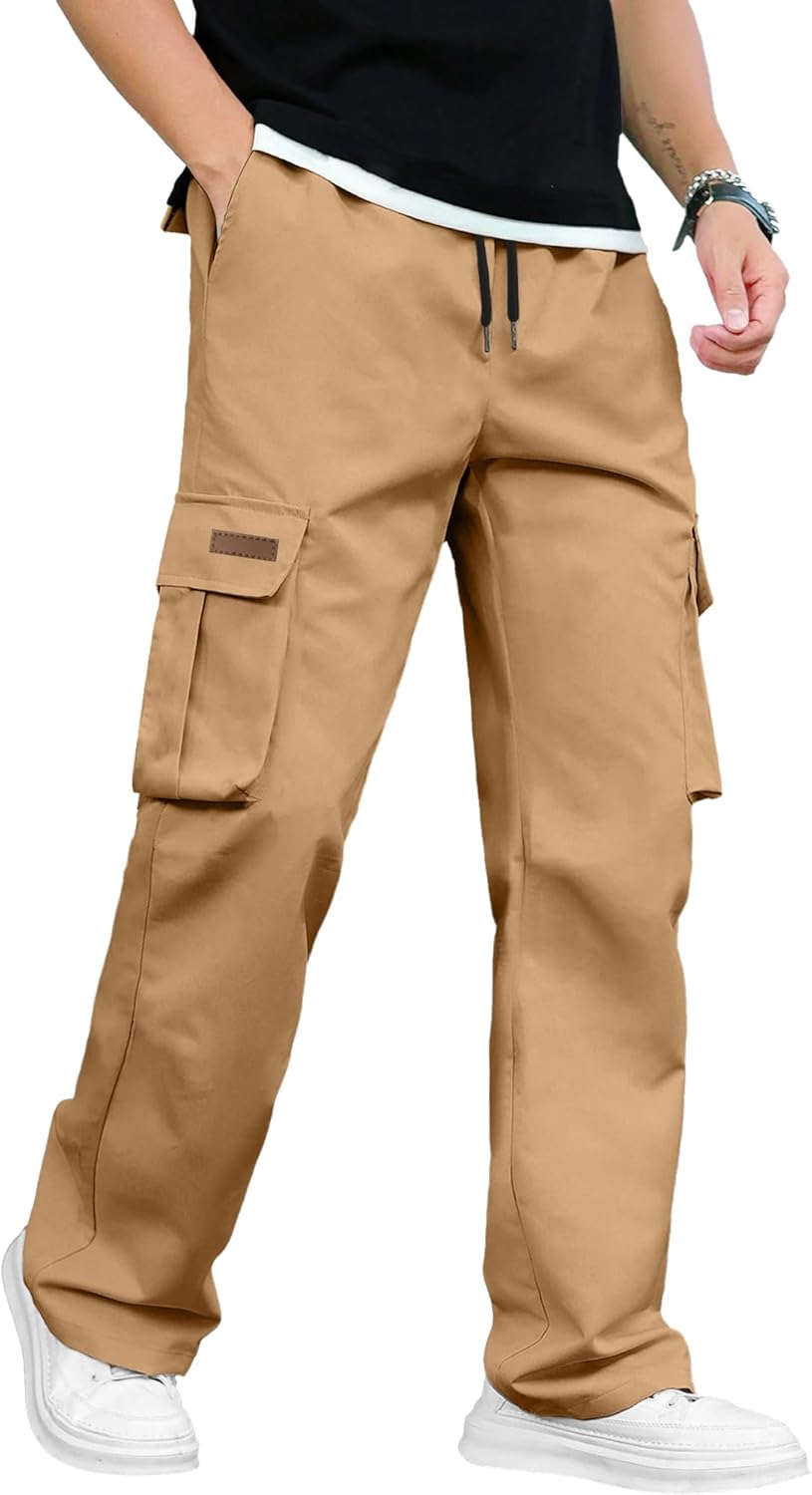 PLEPAN Men's Casual Cargo Pants Drawstring Hiking Workout Tactical Joggers Sweatpants for Men with Pockets - Image 7