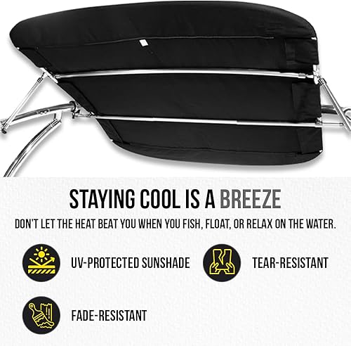 Miniatura 2 de FASWORX Soportes universales para barcos Bimini en torre de wakeboard, lona superior 600D Bimini, marco y abrazaderas, toldo universal para la